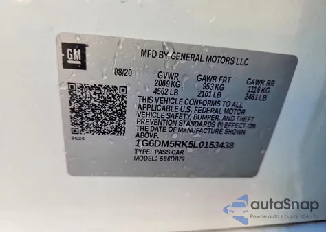 2020 Cadillac Ct5 Luxury z USA, uszkodzony, nr VIN 1G6DM5RK5L0153438